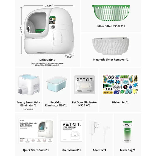 PETKIT 2026 Purobot Max Pro 2 AI-Camera Self Cleaning Cat Litter Box Large Opening 210° Wide Angle Lens Cat Facial Recognition