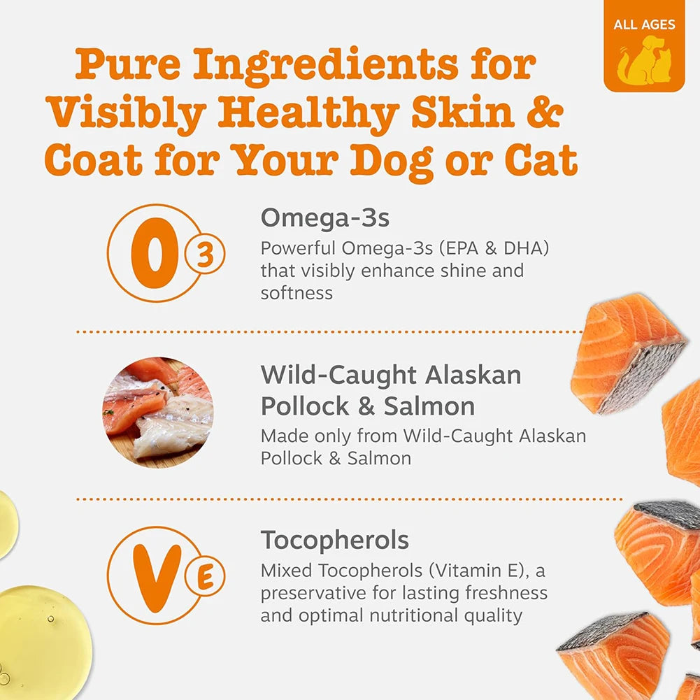 Omega 3 Fish Oil for Dogs & Cats – Wild Alaskan Salmon & Pollock Oil Supplement for Skin, Coat, Heart & Joint Health, 8.5 Fl Oz