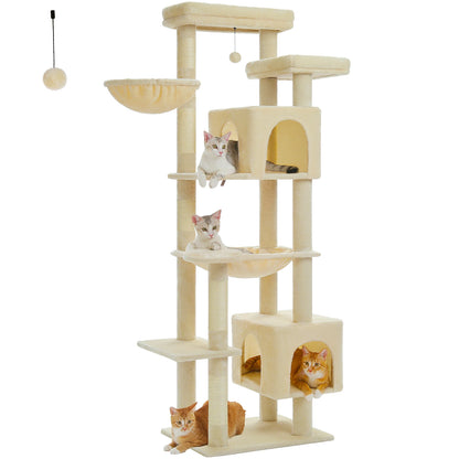 Large Cat Tree Tower for Indoor Cats, Multi-Level Cat Condo with Scratching Posts, Plush Perches, Caves & Scratching Boards