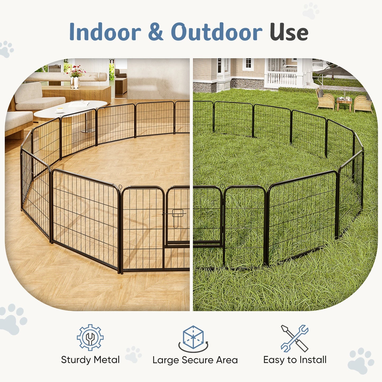 16 Panel Dog Playpen with Gate, Foldable Metal Pet Fence for Large Dogs & Puppies, Indoor & Outdoor Exercise Pen for Yard & Camping