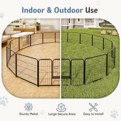 16 Panel Dog Playpen with Gate, Foldable Metal Pet Fence for Large Dogs & Puppies, Indoor & Outdoor Exercise Pen for Yard & Camping