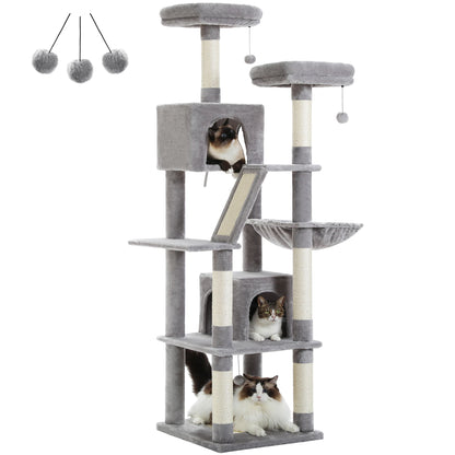Large Cat Tree Tower for Indoor Cats, Multi-Level Cat Condo with Scratching Posts, Plush Perches, Caves & Scratching Boards