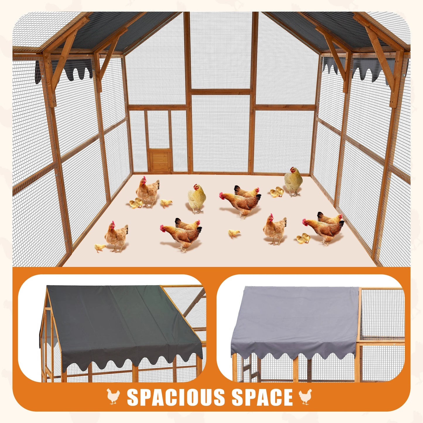 110'' Large Outdoor Chicken Coop And Kitten Playpen with Waterproof Cover Platforms 2 Easy-Access Doors for Pets