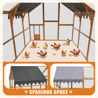 110'' Large Outdoor Chicken Coop And Kitten Playpen with Waterproof Cover Platforms 2 Easy-Access Doors for Pets