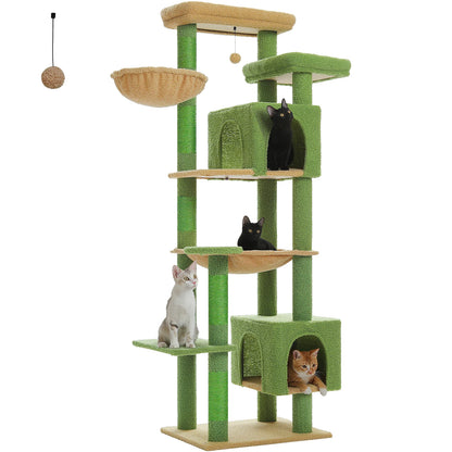 Large Cat Tree Tower for Indoor Cats, Multi-Level Cat Condo with Scratching Posts, Plush Perches, Caves & Scratching Boards
