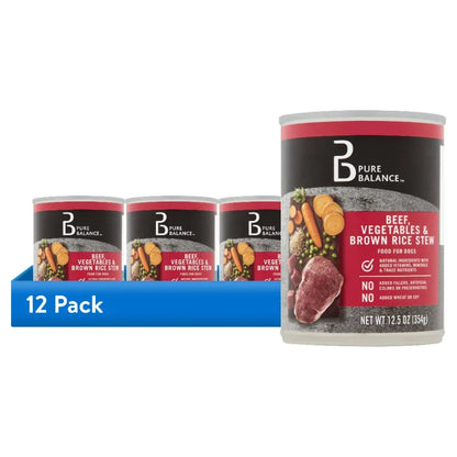Pure Balance Grain-Free Wet Dog Food Beef Stew Adult Dogs 12 Pack 12.5 oz Cans Natural Recipe
