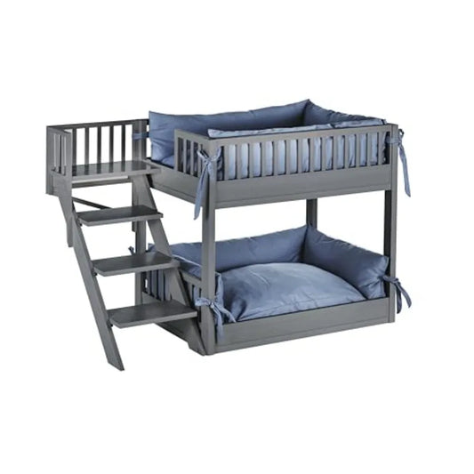ECOFLEX Aspen Dog Bunk Bed in Grey Memory Foam Cushions with Wide Stairs Non-Toxic Materials Easy Assembly for Pet Comfort