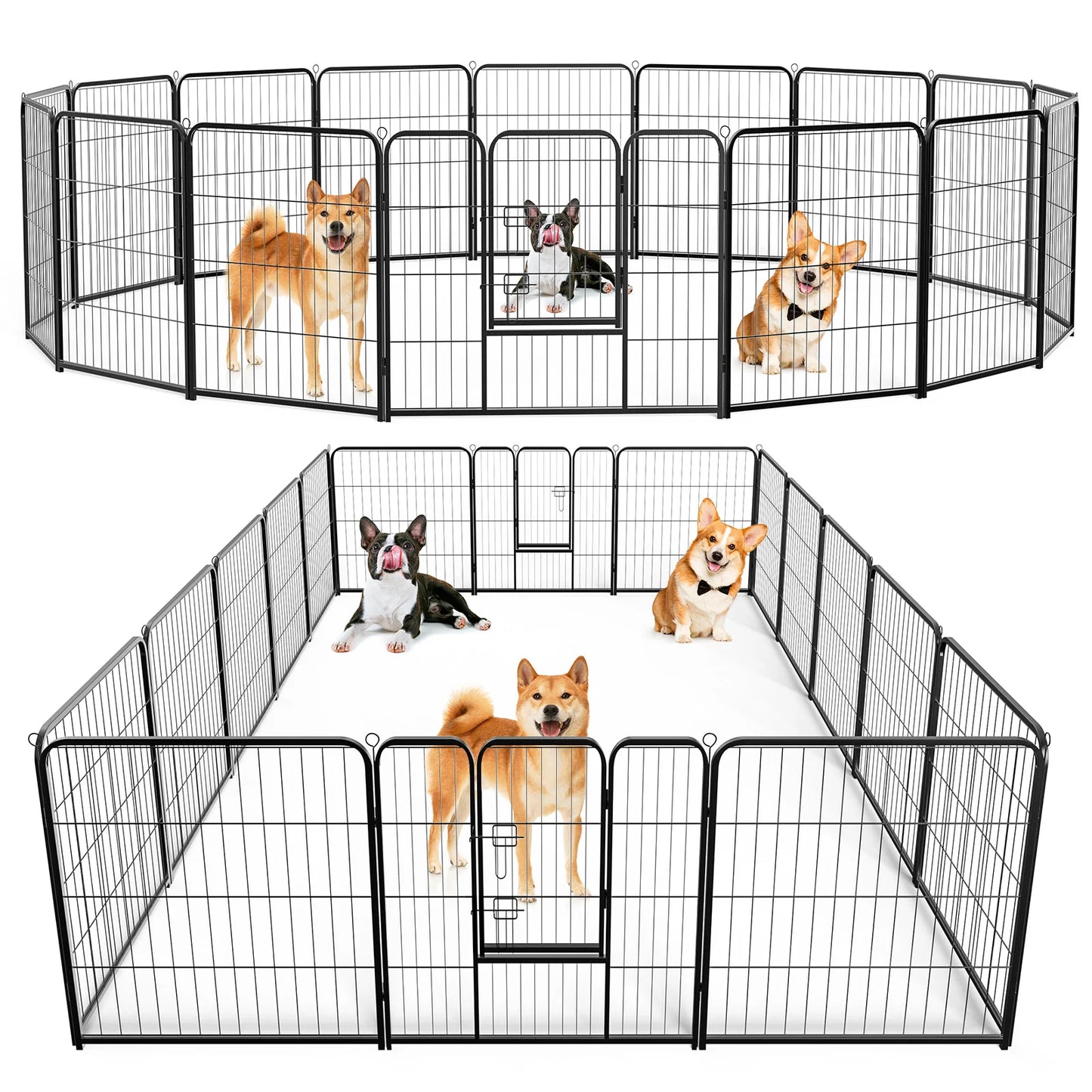 16 Panel Dog Playpen with Gate, Foldable Metal Pet Fence for Large Dogs & Puppies, Indoor & Outdoor Exercise Pen for Yard & Camping