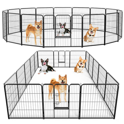 16 Panel Dog Playpen with Gate, Foldable Metal Pet Fence for Large Dogs & Puppies, Indoor & Outdoor Exercise Pen for Yard & Camping