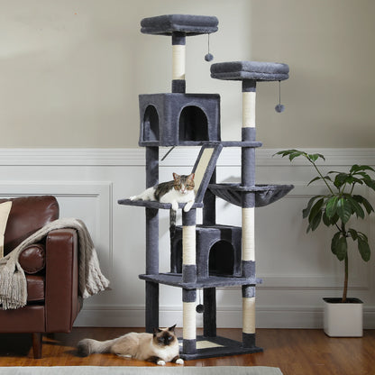 Large Cat Tree Tower for Indoor Cats, Multi-Level Cat Condo with Scratching Posts, Plush Perches, Caves & Scratching Boards