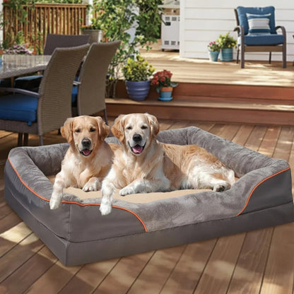 LEVAPET – Waterproof orthopedic dog bed with elevated pillow & memory foam support