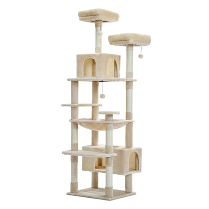 Large Cat Tree Tower for Indoor Cats, Multi-Level Cat Condo with Scratching Posts, Plush Perches, Caves & Scratching Boards