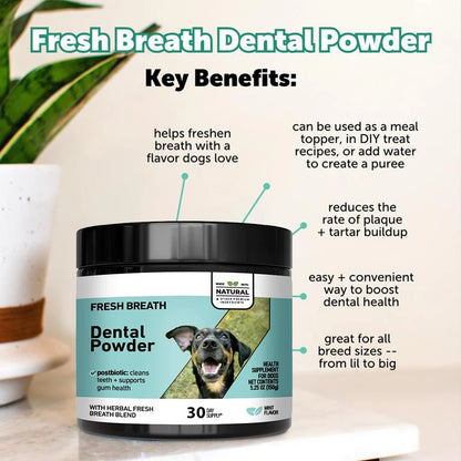 Dog Dental Powder Breath Freshener for Teeth Cleaning, Plaque & Tartar Remover – Kelp & Mint Dental Care for Dogs