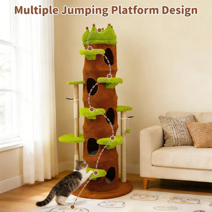 Modern 187cm Tall Green Indoor Cat Tower Center Multi-level Cat Climbing Actitivy Tower with Scratching Posts