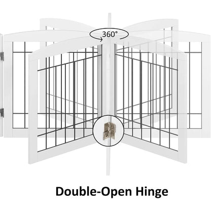 Free Standing Dog Gate, 3-Panel Wooden Pet Fence, 60"W x 24"H, Foldable for Doorways, Stairs, Indoor Use, White