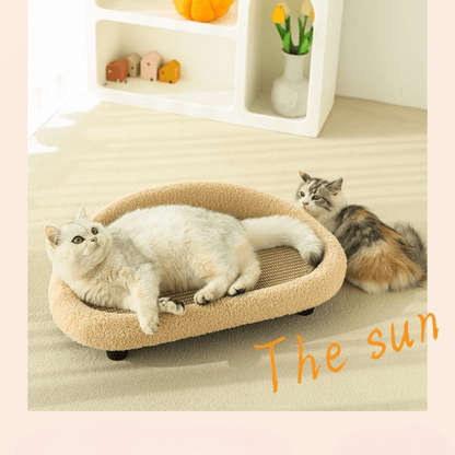 VelvetPaws Den – Stylish retreat with scratching surface & cozy cushion