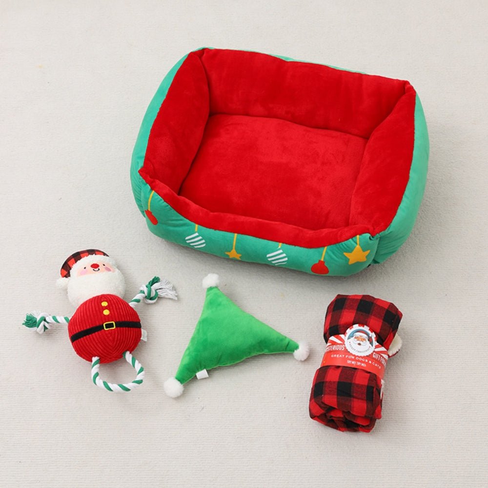 BLITZENNAP – Semi-closed dog and cat bed with Christmas motif and non-slip bottom