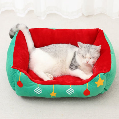 BLITZENNAP – Semi-closed dog and cat bed with Christmas motif and non-slip bottom