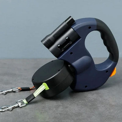 BORDEAUX DUO - double lead with LED & bag dispenser for stress-free walks